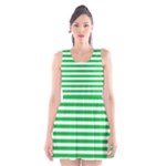Horizontal Stripes - White and Dark Pastel Green Scoop Neck Skater Dress