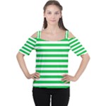 Horizontal Stripes - White and Dark Pastel Green Women s Cutout Shoulder Tee