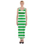 Horizontal Stripes - White and Dark Pastel Green Fitted Maxi Dress