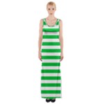 Horizontal Stripes - White and Dark Pastel Green Maxi Thigh Split Dress