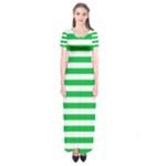 Horizontal Stripes - White and Dark Pastel Green Short Sleeve Maxi Dress