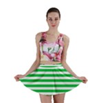 Horizontal Stripes - White and Dark Pastel Green Mini Skirt