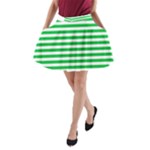 Horizontal Stripes - White and Dark Pastel Green A-Line Pocket Skirt