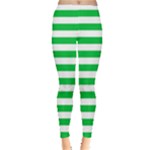 Horizontal Stripes - White and Dark Pastel Green Women s Leggings