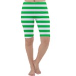 Horizontal Stripes - White and Dark Pastel Green Cropped Leggings