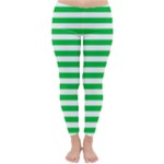 Horizontal Stripes - White and Dark Pastel Green Winter Leggings