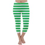 Horizontal Stripes - White and Dark Pastel Green Capri Winter Leggings