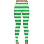 Horizontal Stripes - White and Dark Pastel Green Yoga Leggings