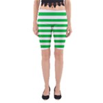 Horizontal Stripes - White and Dark Pastel Green Yoga Cropped Leggings