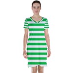 Horizontal Stripes - White and Dark Pastel Green Short Sleeve Nightdress