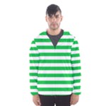 Horizontal Stripes - White and Dark Pastel Green Hooded Wind Breaker (Men)