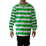 Horizontal Stripes - White and Dark Pastel Green Hooded Wind Breaker (Kids)