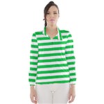 Horizontal Stripes - White and Dark Pastel Green Wind Breaker (Women)