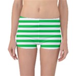 Horizontal Stripes - White and Dark Pastel Green Reversible Boyleg Bikini Bottoms