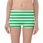 Horizontal Stripes - White and Dark Pastel Green Boyleg Bikini Bottoms