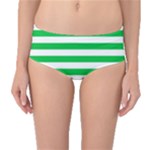 Horizontal Stripes - White and Dark Pastel Green Mid-Waist Bikini Bottoms