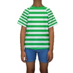 Horizontal Stripes - White and Dark Pastel Green Kid s Short Sleeve Swimwear