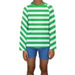 Horizontal Stripes - White and Dark Pastel Green Kid s Long Sleeve Swimwear
