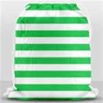 Horizontal Stripes - White and Dark Pastel Green Drawstring Bag (Large)