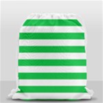 Horizontal Stripes - White and Dark Pastel Green Drawstring Bag (Small)