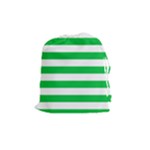 Horizontal Stripes - White and Dark Pastel Green Drawstring Pouch (M)