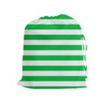 Horizontal Stripes - White and Dark Pastel Green Drawstring Pouch (XL)