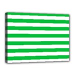 Horizontal Stripes - White and Dark Pastel Green Canvas 16  x 12  (Stretched)