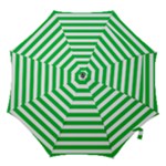 Horizontal Stripes - White and Dark Pastel Green Hook Handle Umbrella (Medium)