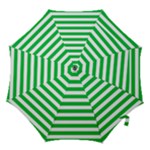 Horizontal Stripes - White and Dark Pastel Green Hook Handle Umbrella (Small)