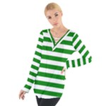Horizontal Stripes - White and Green Women s Tie Up Tee