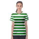 Horizontal Stripes - White and Green Women s Sport Mesh Tee