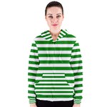Horizontal Stripes - White and Green Women s Zipper Hoodie