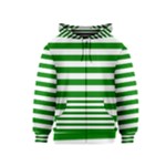 Horizontal Stripes - White and Green Kid s Zipper Hoodie