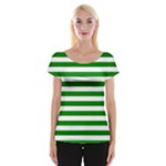 Horizontal Stripes - White and Green Women s Cap Sleeve Top