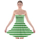 Horizontal Stripes - White and Green Strapless Bra Top Dress