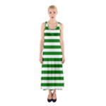 Horizontal Stripes - White and Green Full Print Maxi Dress