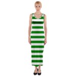 Horizontal Stripes - White and Green Fitted Maxi Dress