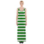 Horizontal Stripes - White and Green Maxi Thigh Split Dress