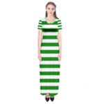 Horizontal Stripes - White and Green Short Sleeve Maxi Dress