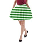 Horizontal Stripes - White and Green A-Line Pocket Skirt