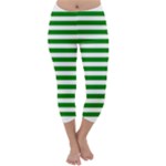Horizontal Stripes - White and Green Capri Winter Leggings