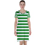 Horizontal Stripes - White and Green Short Sleeve Nightdress