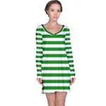 Horizontal Stripes - White and Green Long Sleeve Nightdress