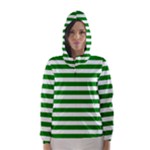 Horizontal Stripes - White and Green Hooded Wind Breaker (Women)