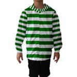 Horizontal Stripes - White and Green Hooded Wind Breaker (Kids)