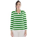 Horizontal Stripes - White and Green Wind Breaker (Women)