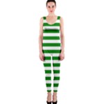 Horizontal Stripes - White and Green OnePiece Catsuit