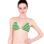 Horizontal Stripes - White and Green Bikini Top