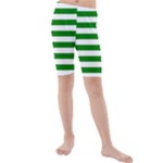 Horizontal Stripes - White and Green Kid s Mid Length Swim Shorts