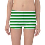 Horizontal Stripes - White and Green Boyleg Bikini Bottoms